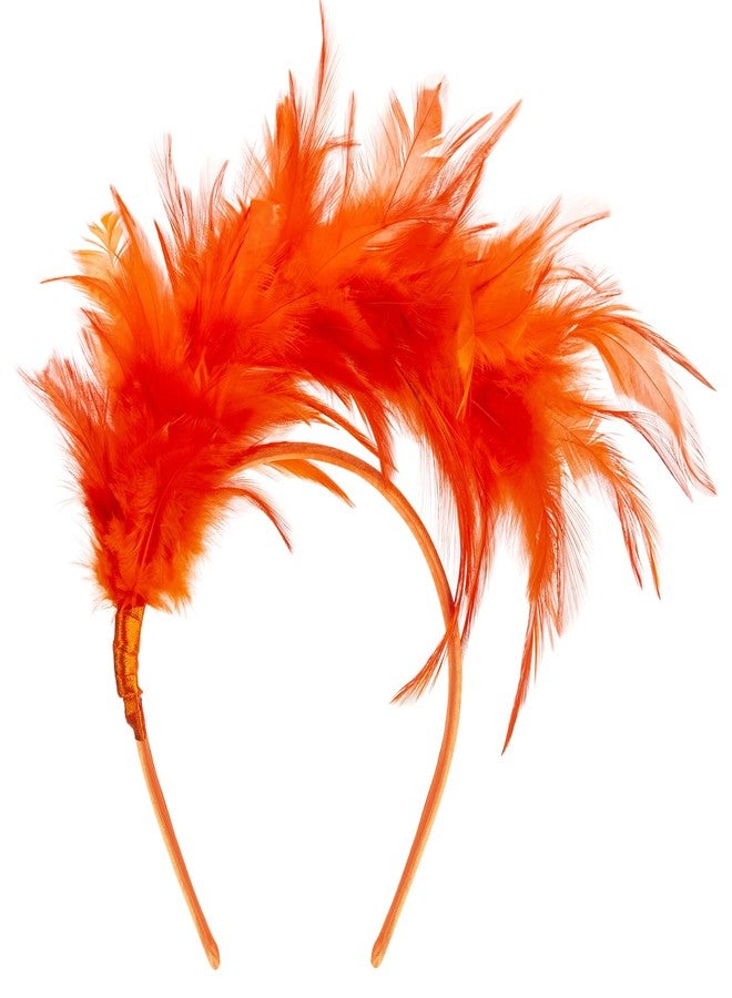 GHGMAO Feather Headband Fascinator for Women Halloween Christmas Cocktail Tea Party 20s 50s 80s Headband Hat (Orange) - Image 1